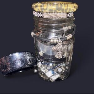 Assorted Jewelry in Glass Jar